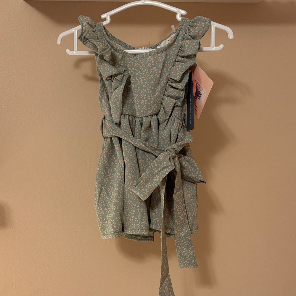 Charming Green Floral Kids Dress with Ruffles